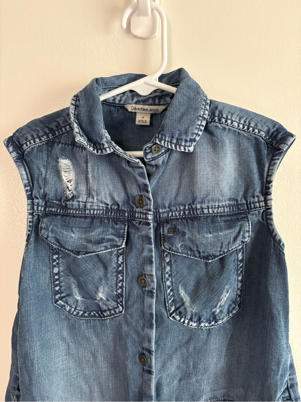 Calvin Klein Girls Jeans Blue Denim Distressed Dress Size 6 - Picture 2 of 9